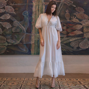 Anaan White Linen V Neck Dress