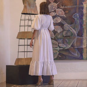 Anaan White Linen V Neck Dress