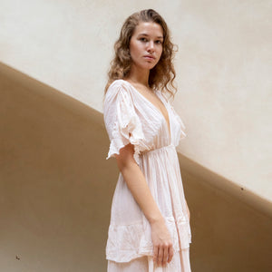 Helene Statement Sleeve Rosé Cotton Gown