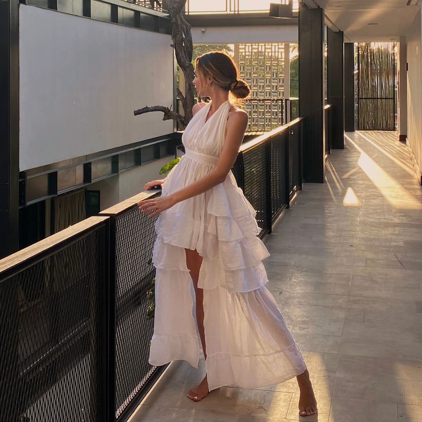 Olena Layered White Cotton Gown